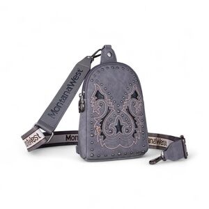 Montana West Blue Teal Embroidered Cut-Out Boot Scroll Sling Bag Backpack